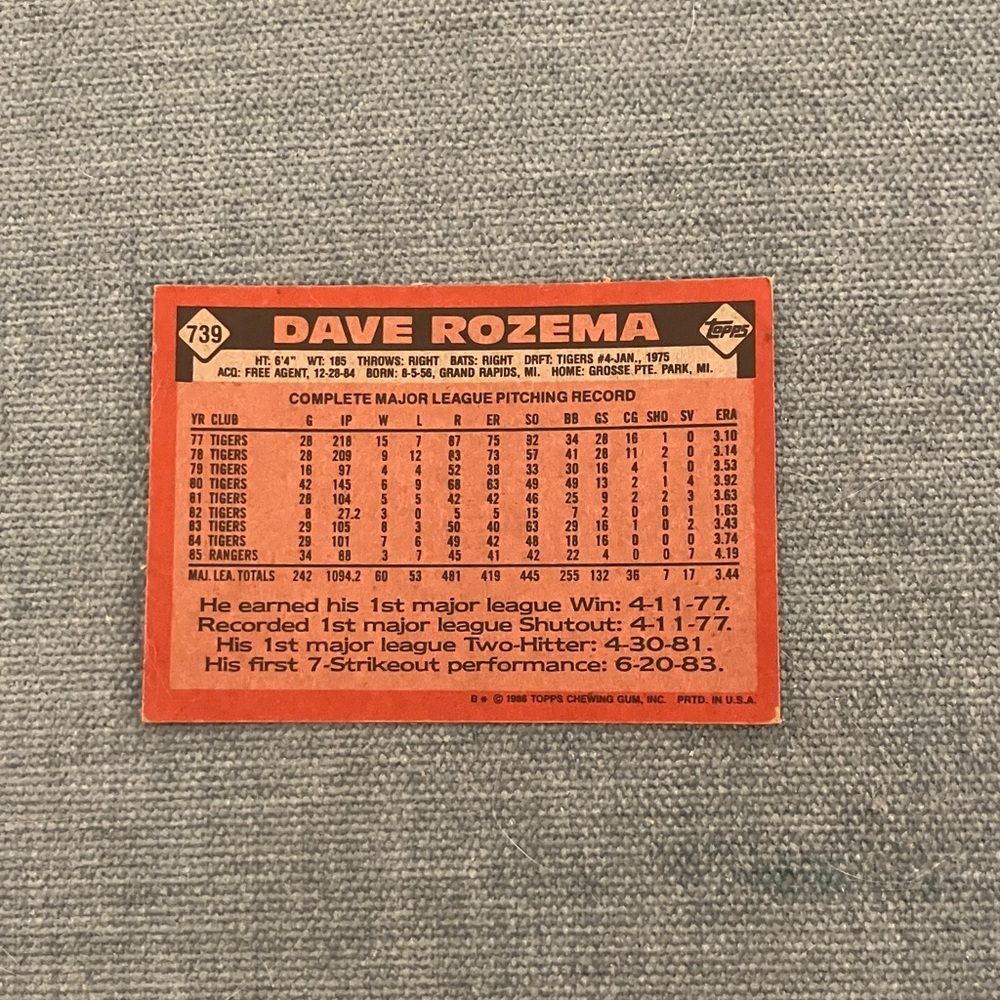 1986 Topps Texas Rangers Baseball Card - Picture 2 of 2